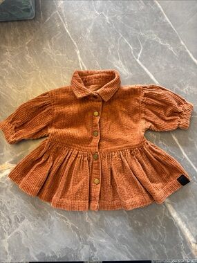 Omamimini Rust Orange Corduroy Button Peplum Top